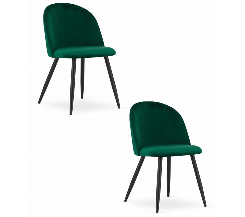 Chaise De Salle à Manger Lot De 2 Bello Siège Vert, Jambes Noires, Siège En Velours
