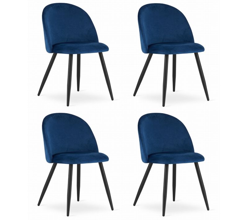 Chaise De Salle à Manger Lot De 4 Bello Siège Bleu Marine, Jambes Noires, Siège En Velours