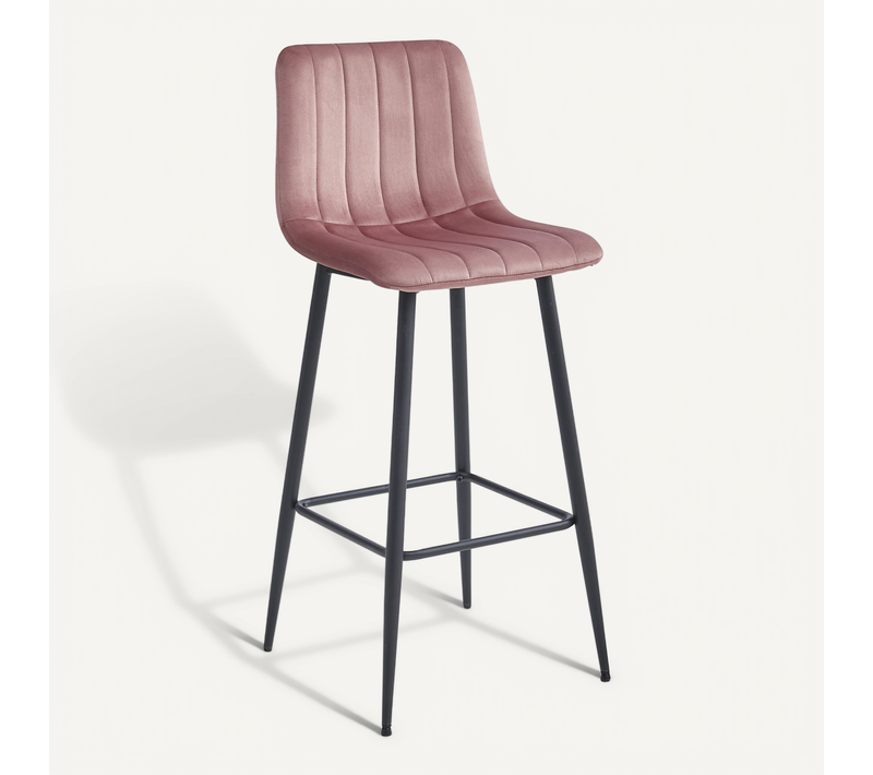 Tabouret De Bar  Pozza Siège Rose Foncé, Base Noire, Siège En Velours, Siège Ergonomique