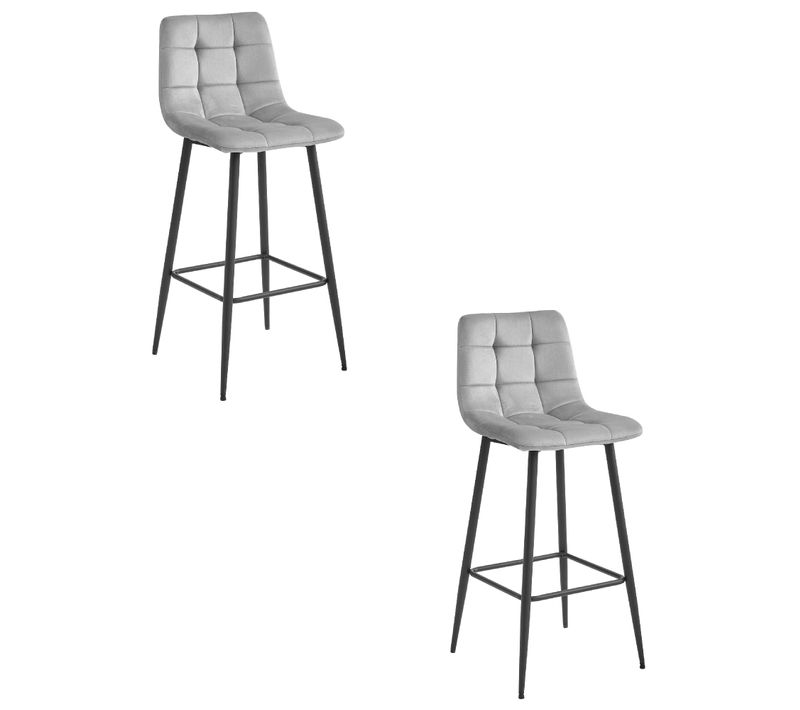 Tabouret De Bar Lot De 2 Teoto Siège Gris Argenté, Base Noire, Siège En Velours