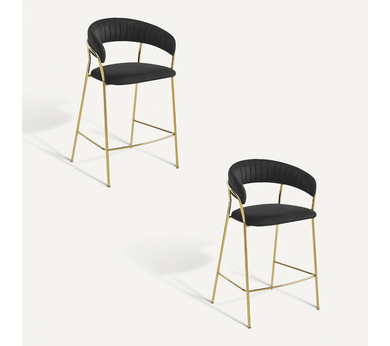 Tabouret De Bar Lot De 2 Badia Siège Noir, Base En Doré, Siège Ergonomique