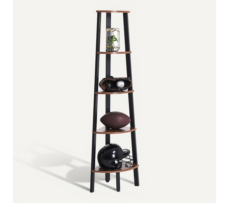 Étagère D'angle En Fer Brun Rustique à 5 Niveaux Pour Salon
