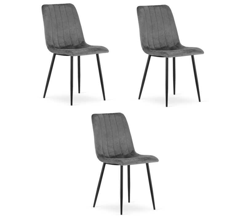 Chaise De Salle à Manger Lot De 3 Jewa Siège Gris Foncé, Siège En Velours, Siège Ergonomique