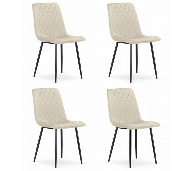 Chaise De Salle à Manger Lot De 4 Turin Siège Beige, Assise En Velours, Forme Ergonomique