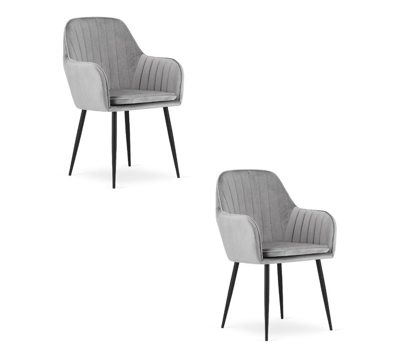 Chaise De Salle à Manger Lot De 2 Lugo Siège Gris Argenté, Jambes Noires, Siège Ergonomique