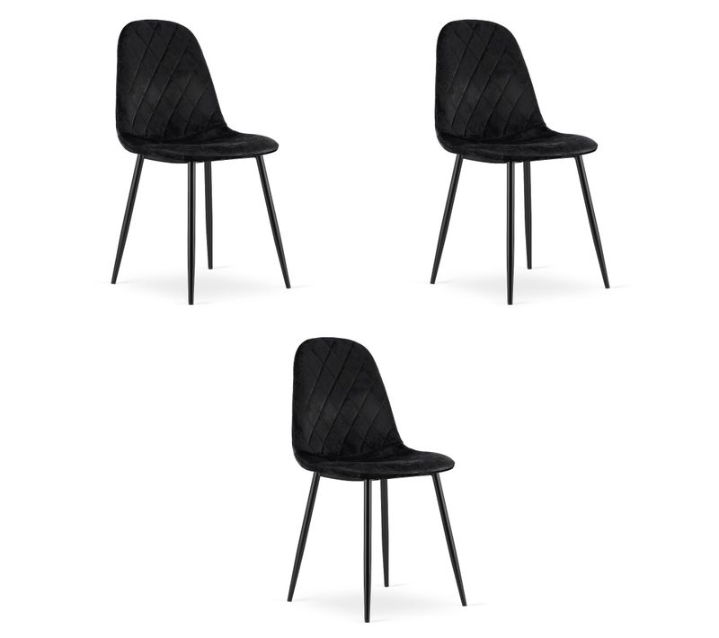 Chaise De Salle à Manger Lot De 3 Dapi Siège Noir, Jambes Noires, Siège Ergonomique