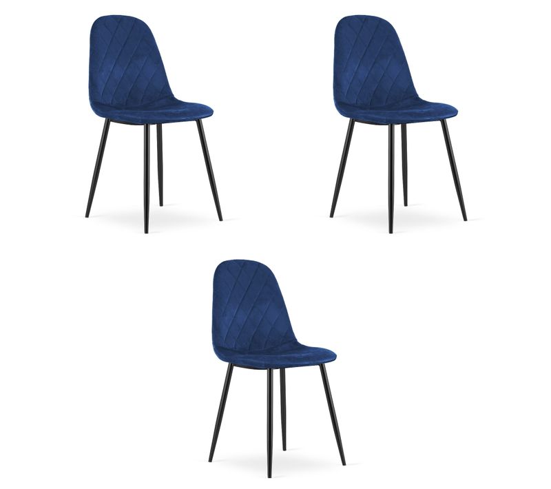 Chaise De Salle à Manger Lot De 3 Dapi Siège Bleu Marine, Siège Ergonomique, Siège En Velours