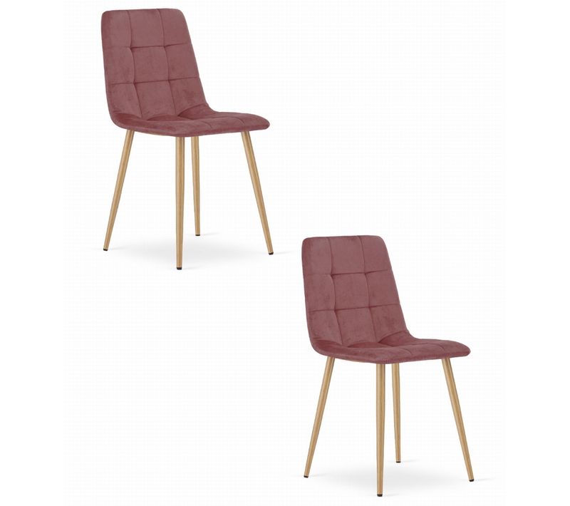 Chaise De Salle à Manger Lot De 2 Pyra Siège Rose, Pieds Couleur Bois, Siège En Velours