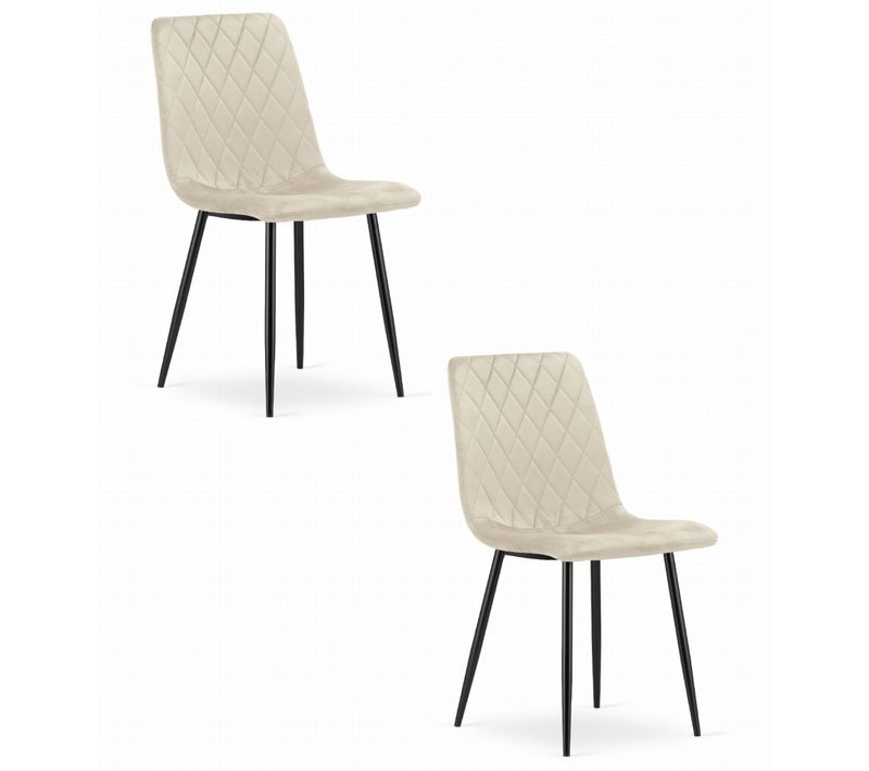Chaise De Salle à Manger Lot De 2 Turin Siège Beige, Assise En Velours, Forme Ergonomique