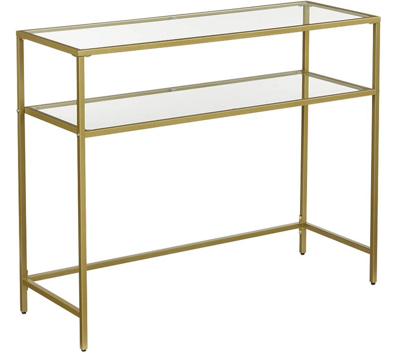 Console De Salon, Table En Verre, Étagères En Métal Doré