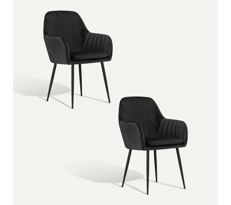 Chaise De Salle à Manger Lot De 2 Lugo Siège Noir, Jambes Noires, Siège Ergonomique