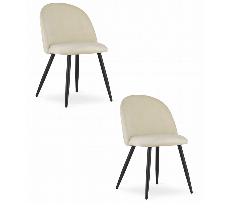 Chaise De Salle à Manger Lot De 2 Bello Siège Beige, Jambes Noires, Siège En Velours