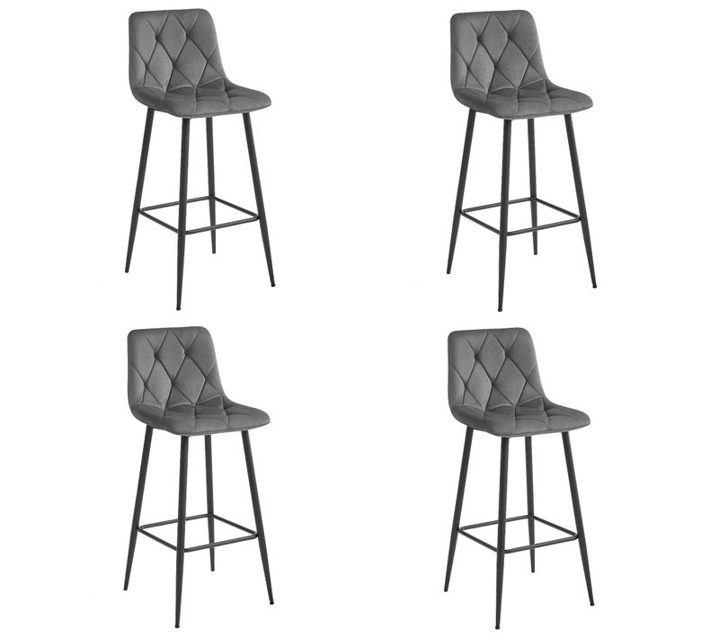 Tabouret De Bar Lot De 4 Koda Siège Gris Foncé, Base Noire, Siège En Velours, Siège Ergonomique