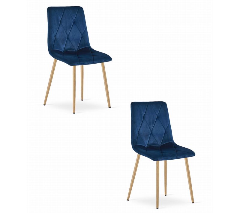 Chaise De Salle à Manger Lot De 2 Tyra Siège Bleu Marine, Pieds Couleur Bois, Siège Rembourré
