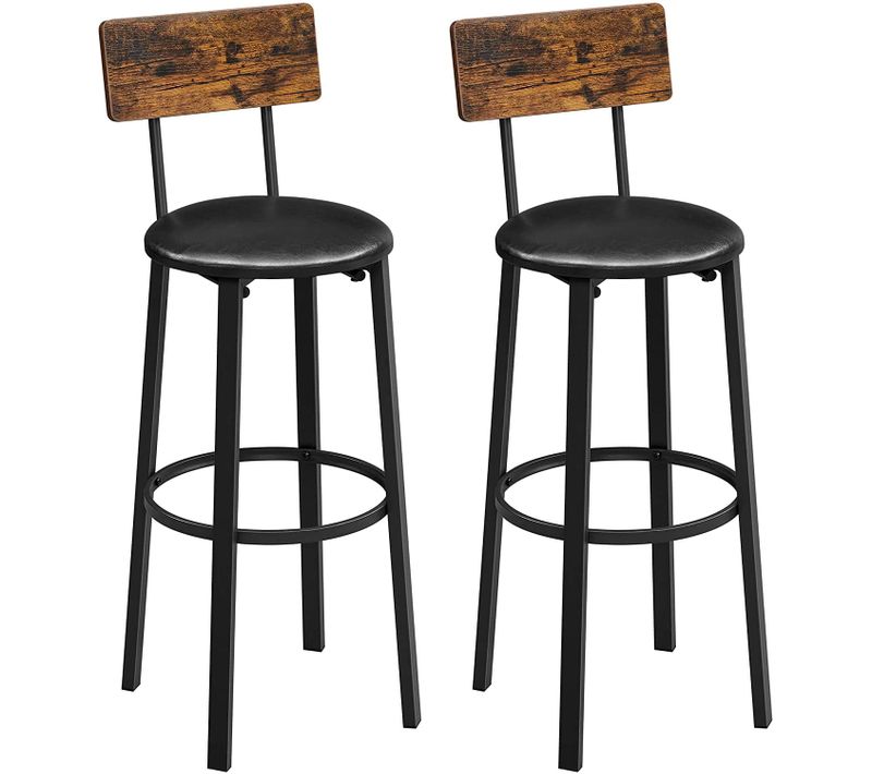 Tabouret De Bar Lot De 2 Lbc069b81 Siège Rustique Marron, Siège En Simili, Repose-pieds