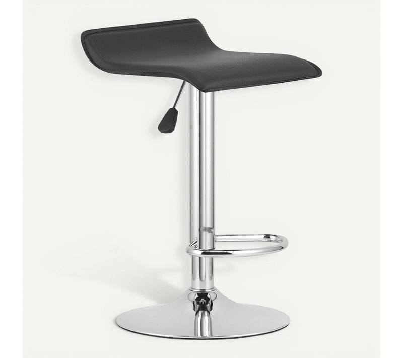 Tabouret De Bar Fort Eco Siège Noir, Base Chromée, Hauteur Réglable Par Air Comprimé