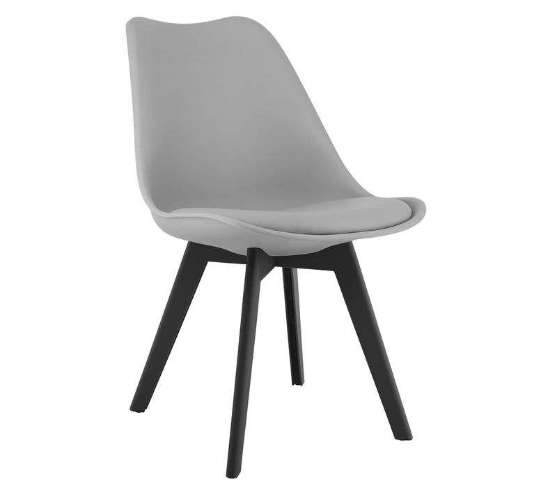 Chaise De Salle à Manger  Rikx Siège Gris, Jambes Noires, Siège Ergonomique, Coussin En Simili