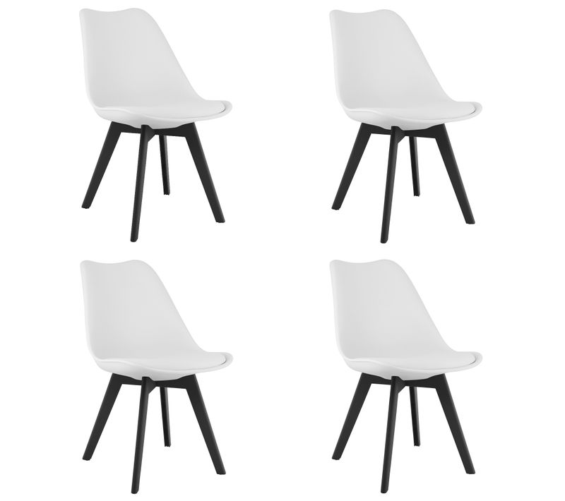 Chaise De Salle à Manger Lot De 4 Rikx Siège Blanc, Jambes Noires, Siège Ergonomique