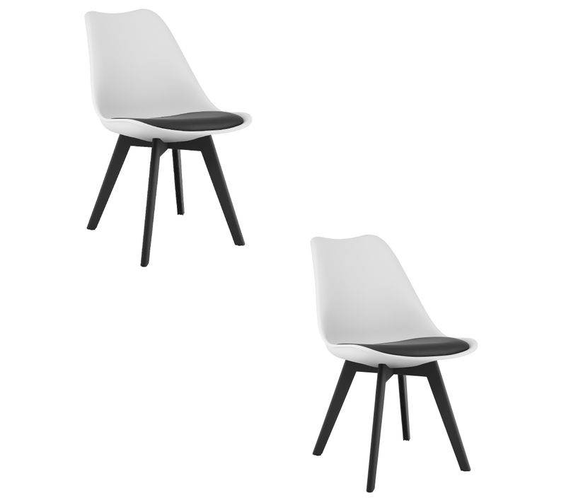 Chaise De Salle à Manger Lot De 2 Rikx Siège Noir Et Blanc, Jambes Noires, Siège Ergonomique