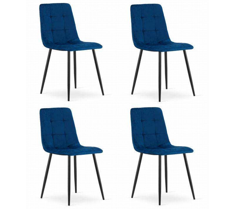 Chaise De Salle à Manger Lot De 4 Pyra Siège Bleu Marine, Siège En Velours, Siège Ergonomique