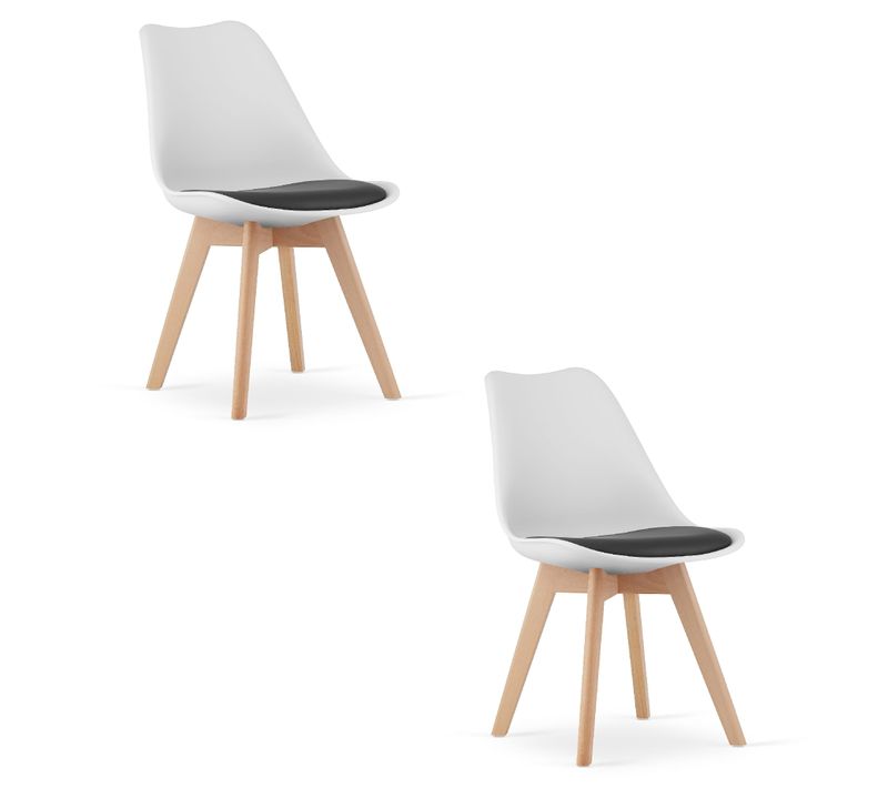 Chaise De Salle à Manger Lot De 2 Rikx Siège Noir Et Blanc, Jambes Naturelles, Siège Ergonomique