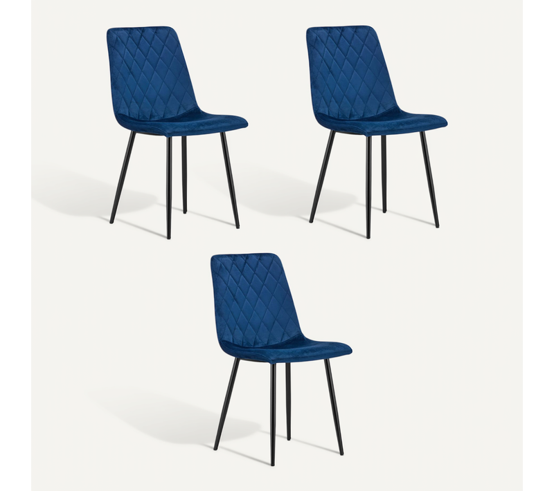 Chaise De Salle à Manger Lot De 3 Turin Siège Bleu Marine, Assise En Velours, Forme Ergonomique