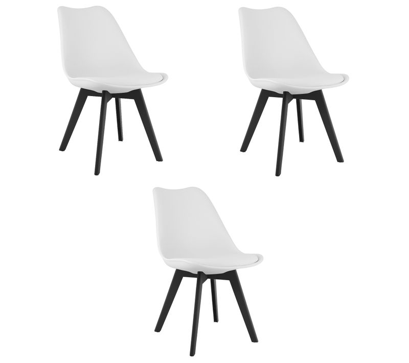 Chaise De Salle à Manger Lot De 3 Rikx Siège Blanc, Jambes Noires, Siège Ergonomique
