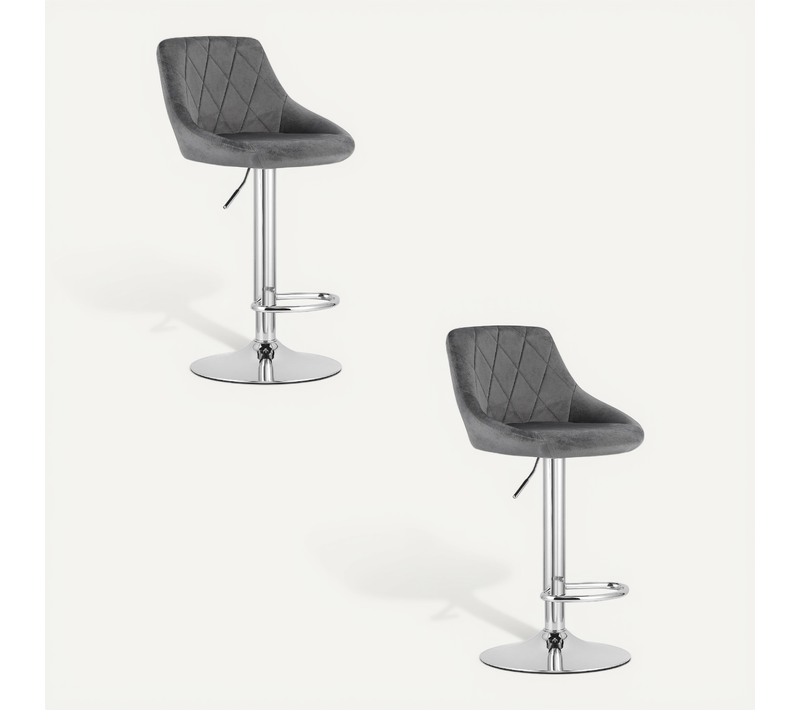 Tabouret De Bar Lot De 2 Daka Siège Gris, Base Chromée, Siège Pivotant Réglable En Hauteur