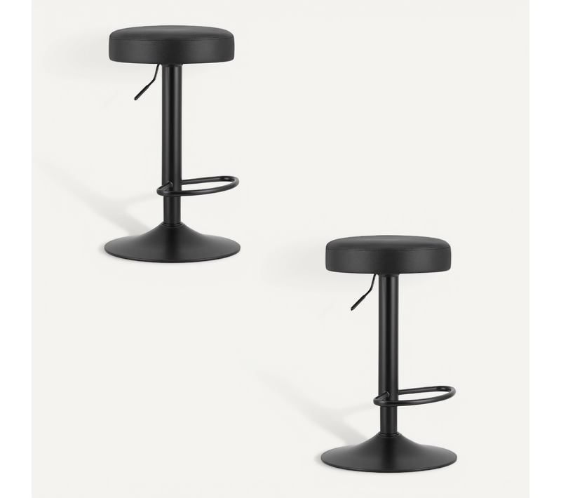 Tabouret De Bar Lot De 2 Rojst Eco Siège Noir, Base Noire, Siège Pivotant Réglable En Hauteur