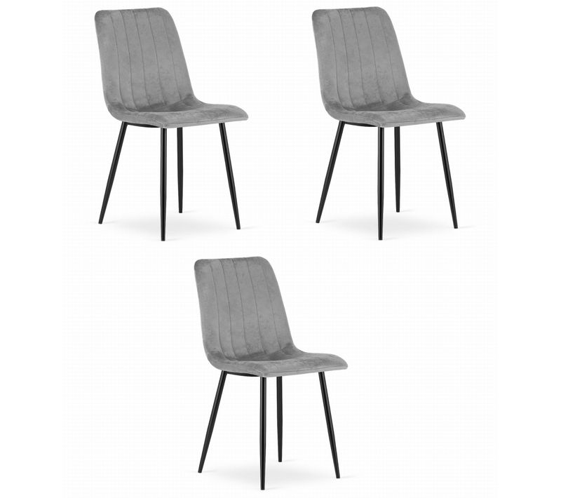 Chaise De Salle à Manger Lot De 3 Jewa Siège Gris Clair, Siège En Velours, Siège Ergonomique
