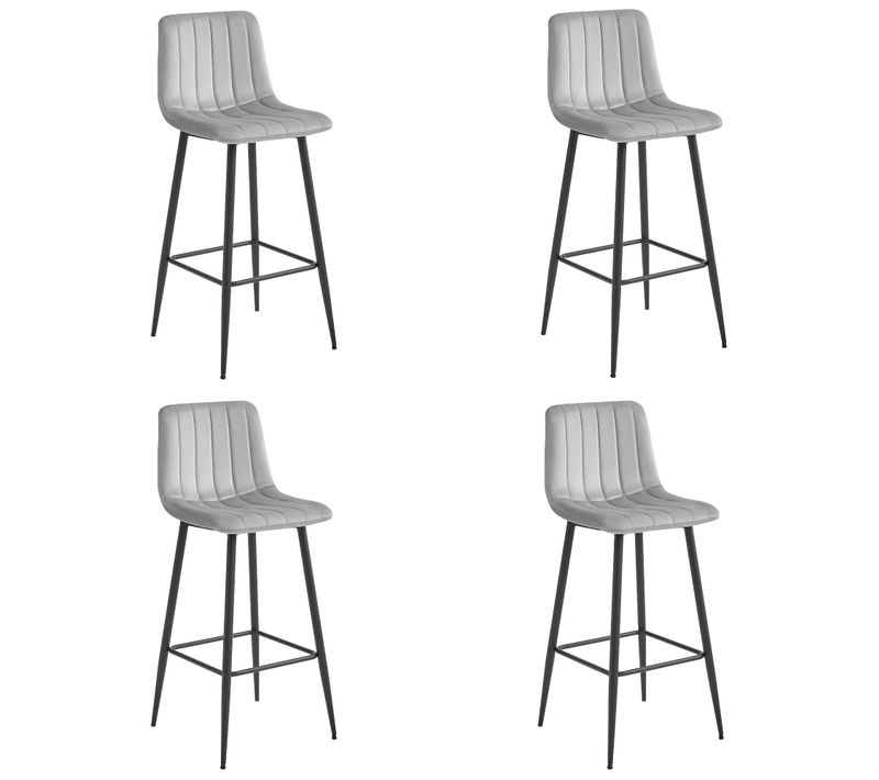 Tabouret De Bar Lot De 4 Pozza Siège Gris Argenté, Base Noire, Siège En Velours, Siège Ergonomique