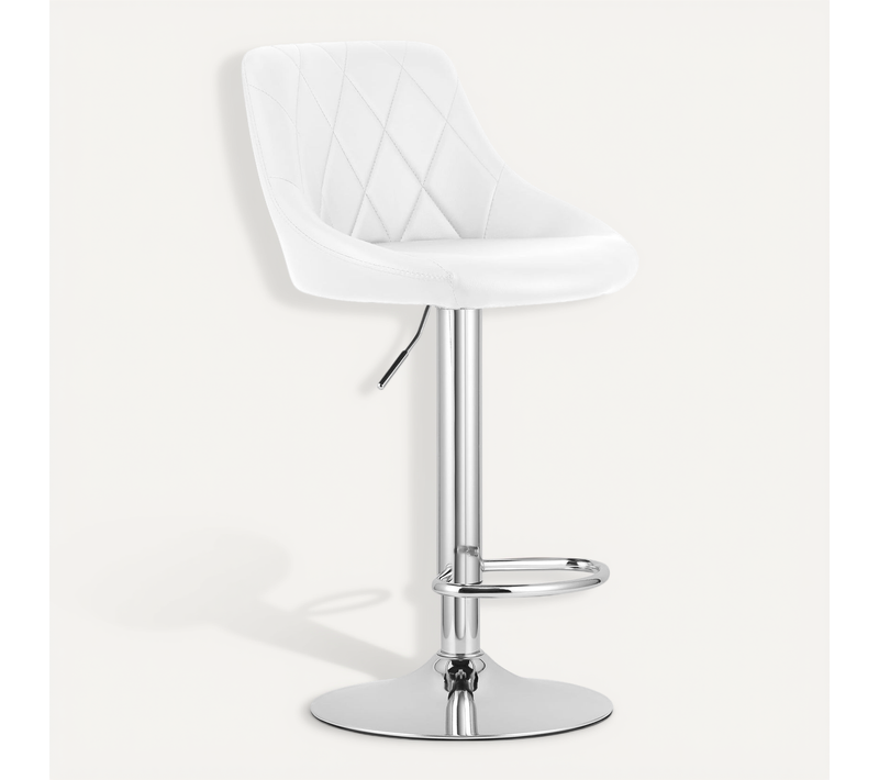 Tabouret De Bar  Daka Eco Siège Blanc, Base Chromée, Siège Pivotant Réglable En Hauteur