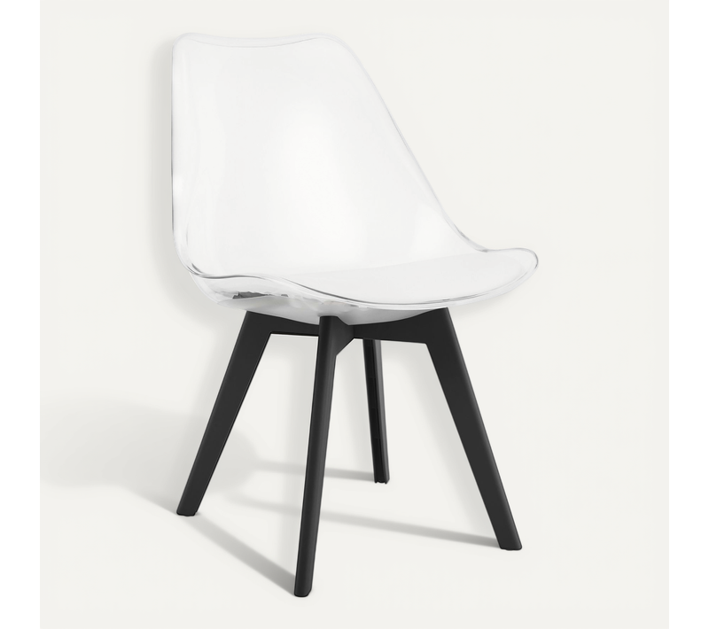 Chaise De Salle à Manger Rikx Siège Transparent, Jambes Noires, Siège Ergonomique