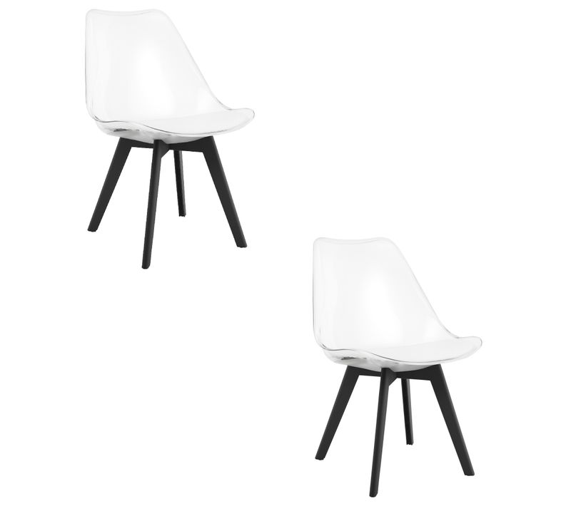 Chaise De Salle à Manger Lot De 2 Rikx Siège Transparent, Jambes Noires, Siège Ergonomique