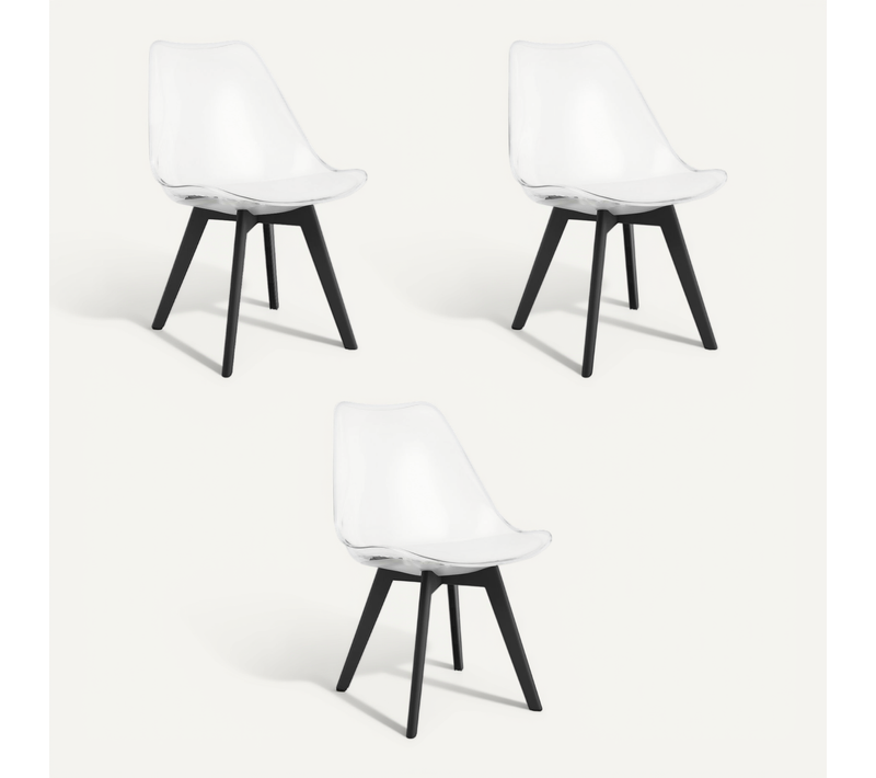 Chaise De Salle à Manger Lot De 3 Rikx Siège Transparent, Jambes Noires, Siège Ergonomique