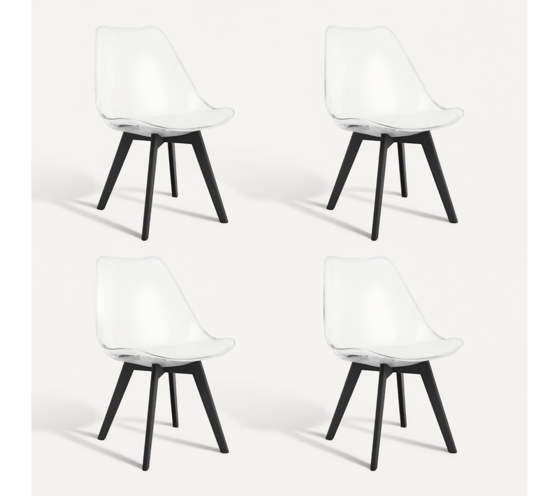 Chaise De Salle à Manger Lot De 4 Rikx Siège Transparent, Jambes Noires, Siège Ergonomique