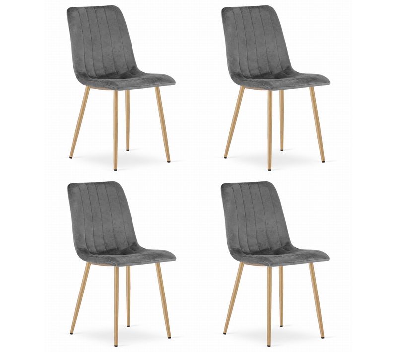 Chaise De Salle à Manger Lot De 4 Jewa Siège Gris Foncé, Pieds Couleur Bois, Siège En Velours
