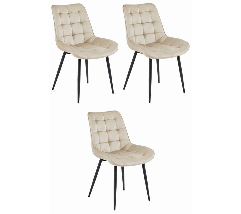 Chaise De Salle à Manger Lot De 3 Bera Siège Beige, Jambes Noires, Siège En Velours Rembourré
