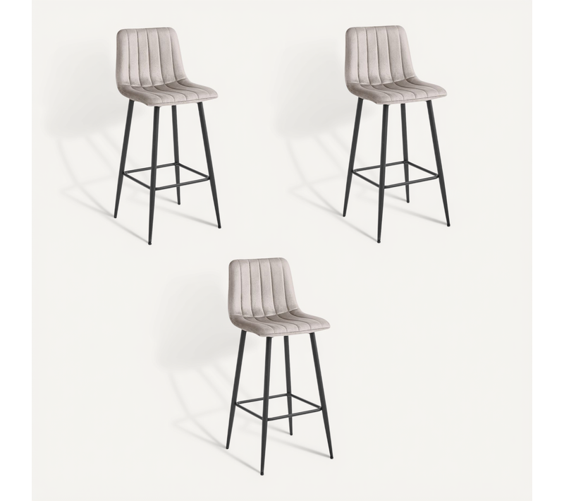 Tabouret De Bar Lot De 3 Pozza Siège Beige Foncé, Base Noire, Siège En Velours, Siège Ergonomique