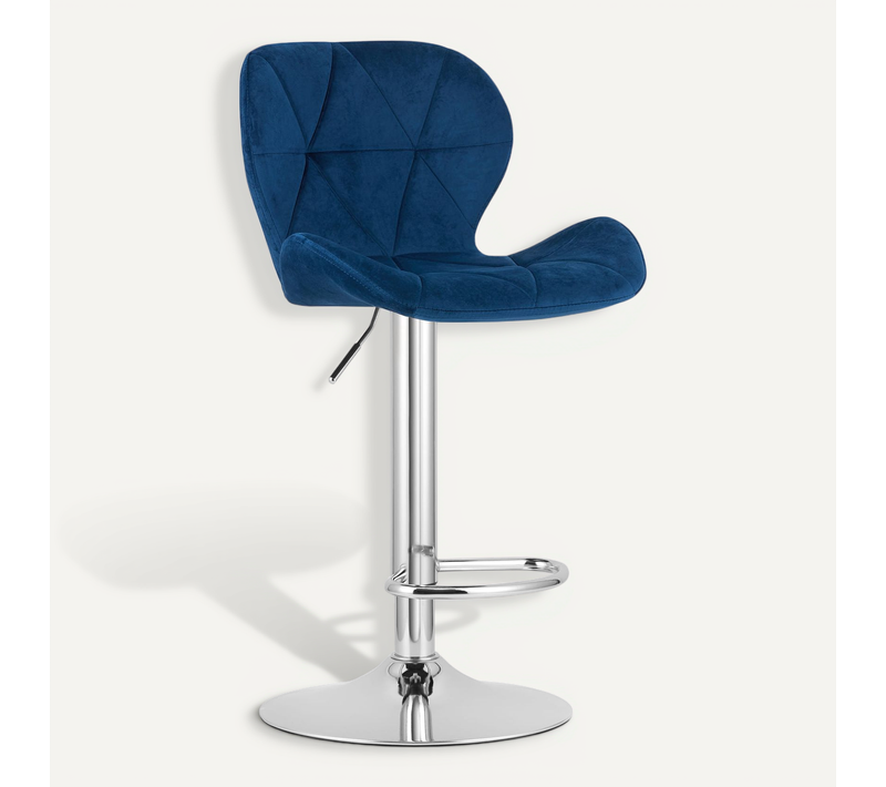 Tabouret De Bar  West Siège Bleu Marine, Base Chromée, Siège Pivotant Réglable En Hauteur