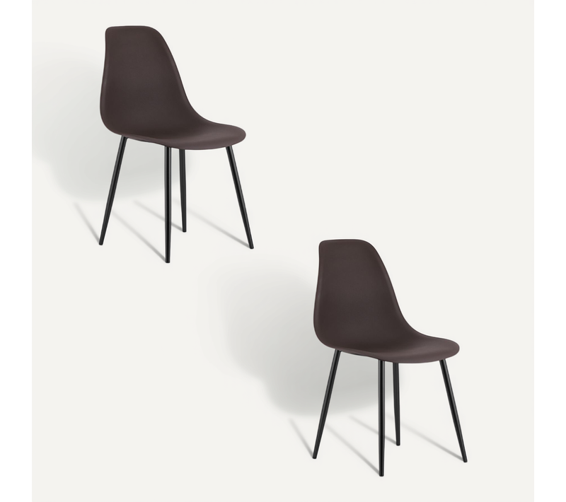 Chaise De Salle à Manger Lot De 2 Kaleo Fauteuil Café, Jambes Noires, Siège Ergonomique
