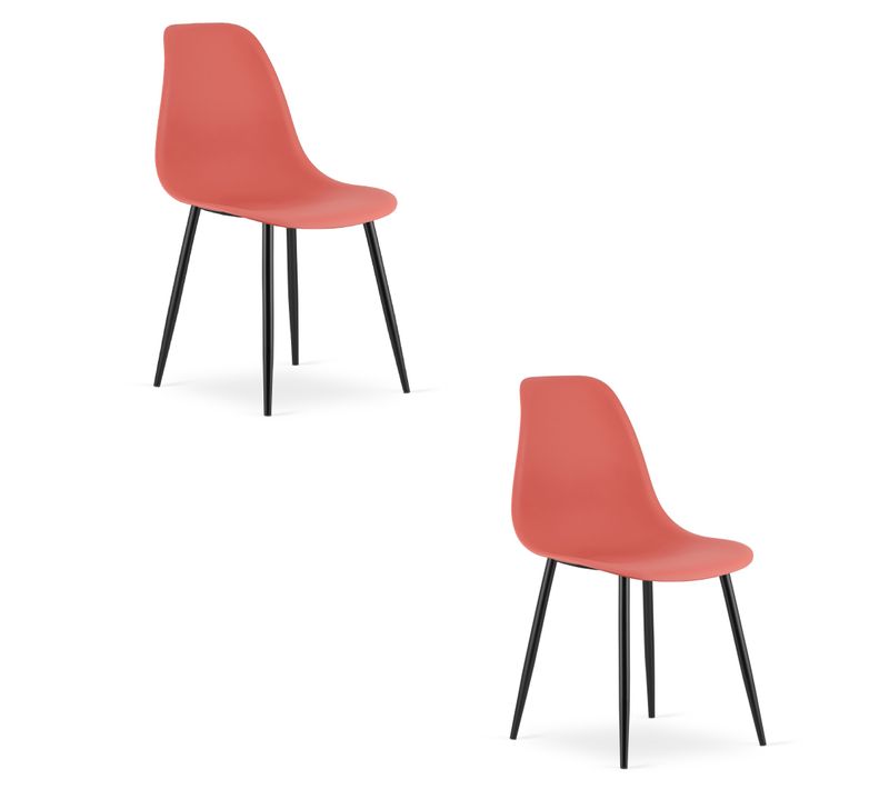 Chaise De Salle à Manger Lot De 2 Kaleo Siège Vermillon, Jambes Noires, Siège Ergonomique