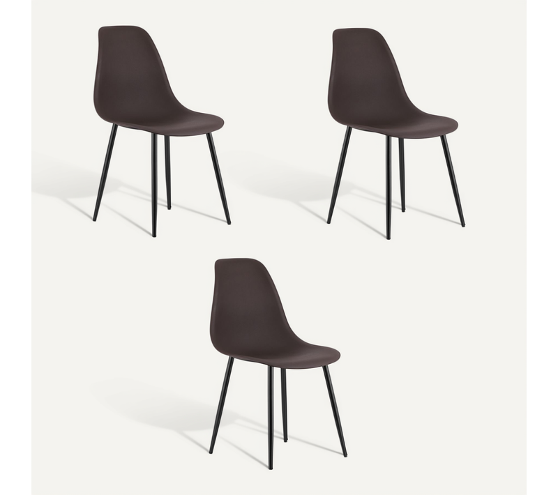 Chaise De Salle à Manger Lot De 3 Kaleo Fauteuil Café, Jambes Noires, Siège Ergonomique