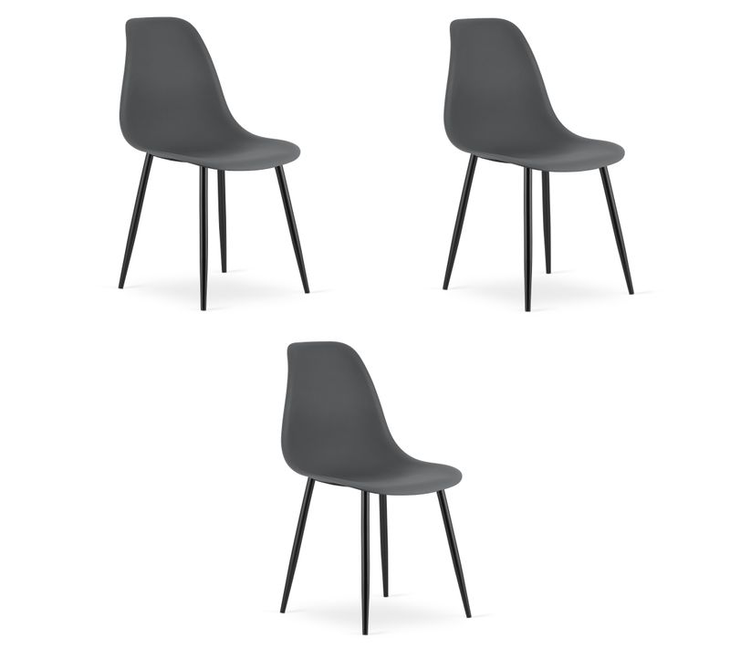 Chaise De Salle à Manger Lot De 3 Kaleo Siège Gris Foncé, Jambes Noires, Siège Ergonomique