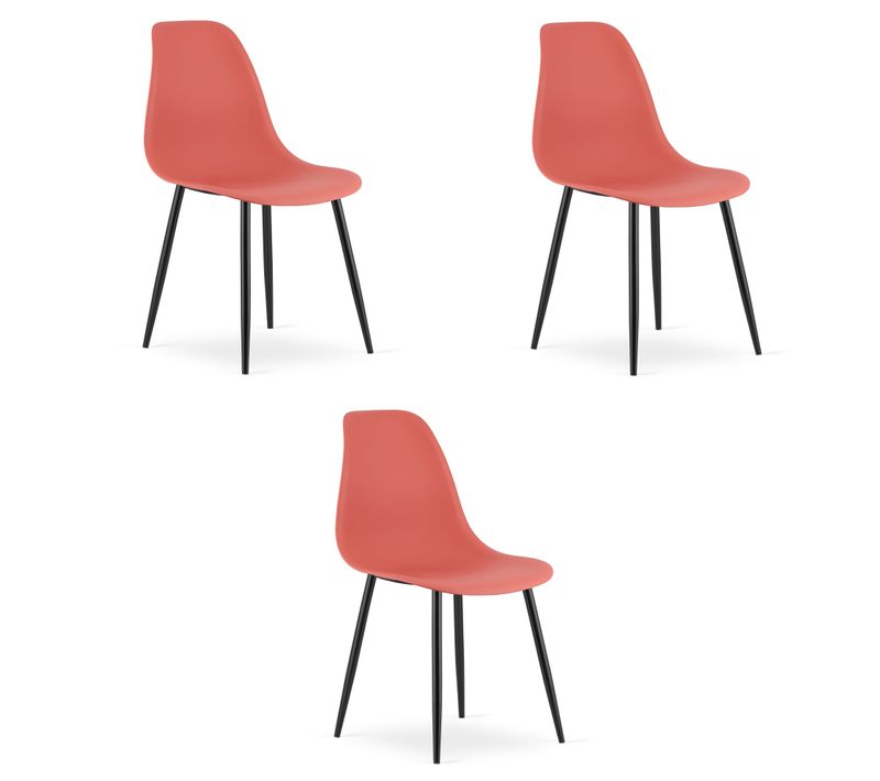 Chaise De Salle à Manger Lot De 3 Kaleo Siège Vermillon, Jambes Noires, Siège Ergonomique