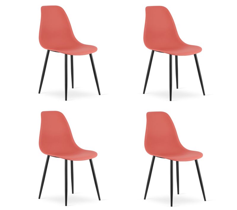 Chaise De Salle à Manger Lot De 4 Kaleo Siège Vermillon, Jambes Noires, Siège Ergonomique