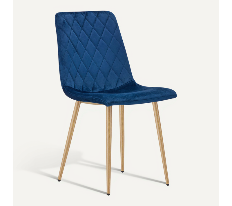 Chaise De Salle à Manger Turin Siège Bleu Marine, Pieds Couleur Bois, Siège En Velours