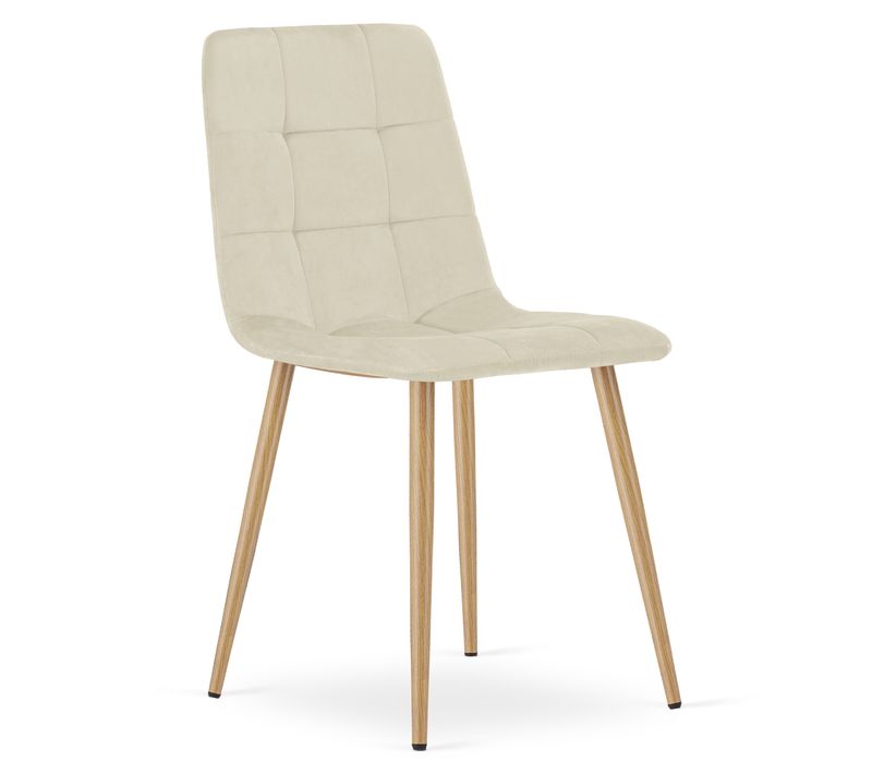 Chaise De Salle à Manger  Pyra Siège Beige Clair, Pieds Couleur Bois, Siège En Velours
