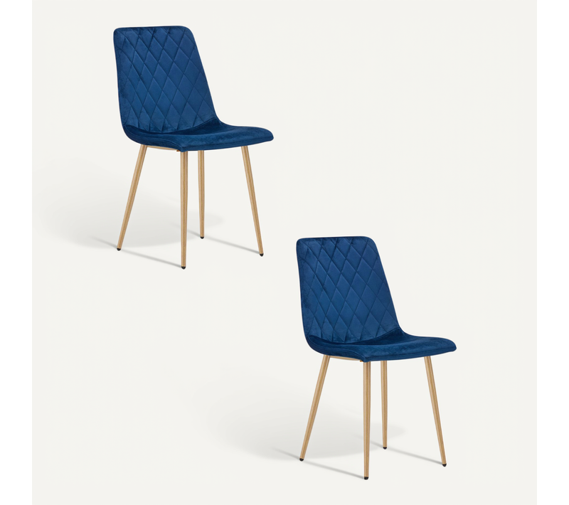 Chaise De Salle à Manger Lot De 2 Turin Siège Bleu Marine, Pieds Couleur Bois, Siège En Velours