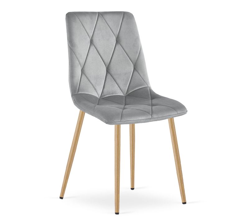 Chaise De Salle à Manger  Tyra Siège Gris Clair, Pieds Couleur Bois, Siège Rembourré